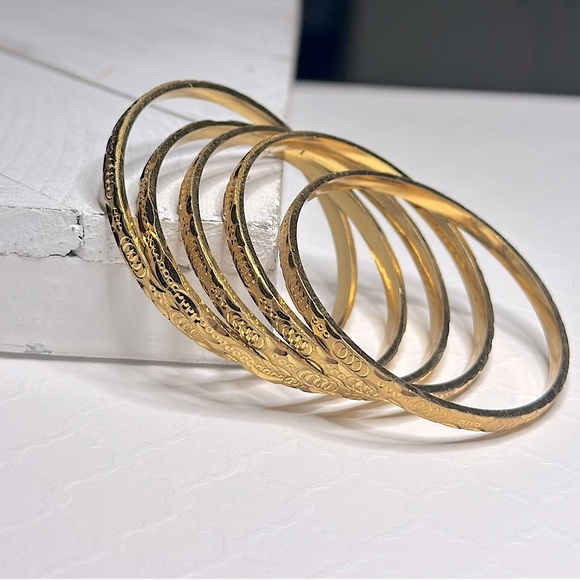 18kt Vermeil Jewelry - Vintage 18KT Gold Vermeil Children’s Bangle Bracelets- Set of 5| Vintage Jewelry